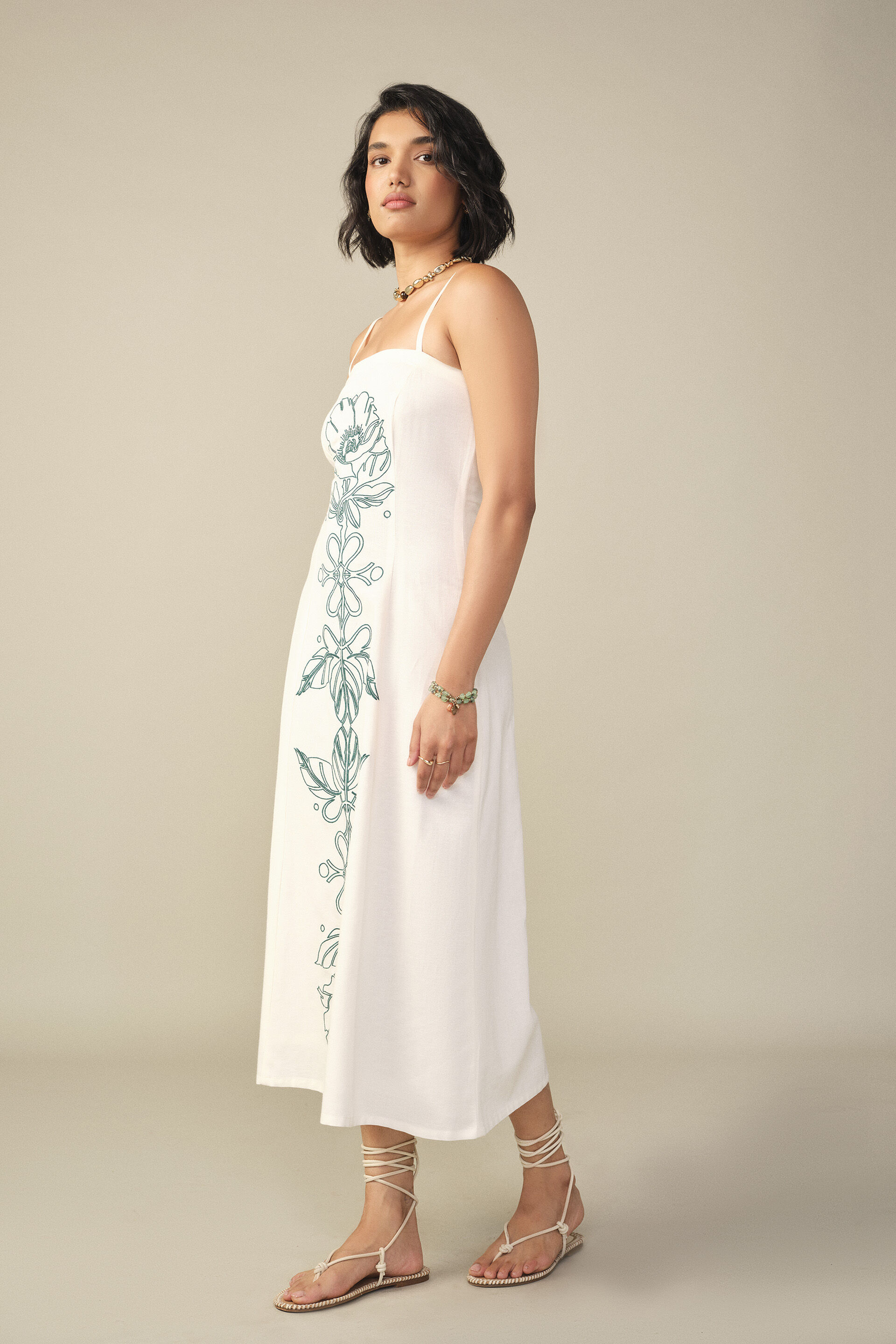 Embroidered Summer Dress in White, White, image 5